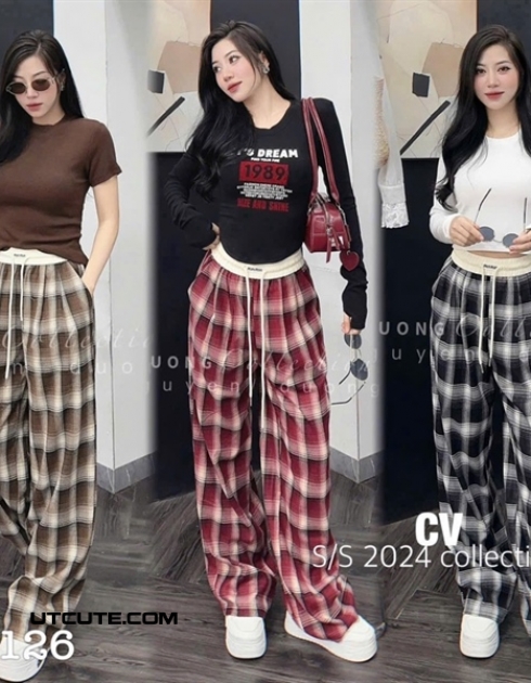 QUẦN VẢI CARO ỐNG XUÔNG 3126#