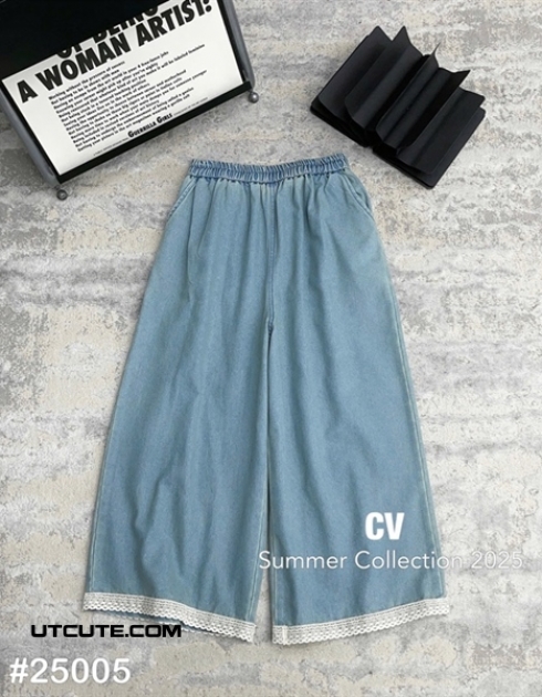 QUẦN JEAN ỐNG XOÈ PHỐI REN 25005# FREE SIZE