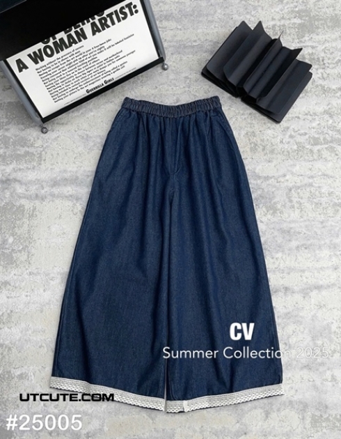 QUẦN JEAN ỐNG XOÈ PHỐI REN 25005# FREE SIZE