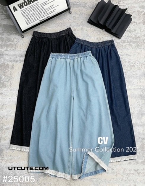 QUẦN JEAN ỐNG XOÈ PHỐI REN 25005# FREE SIZE